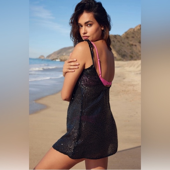Lulus Black Sequin Cover Up Beachside Stunner Large - Picture 3 of 6